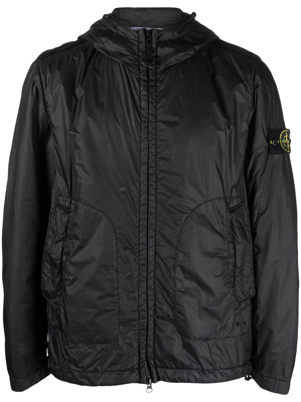 Stone Island logo-patch hooded jacket - Black von Stone Island