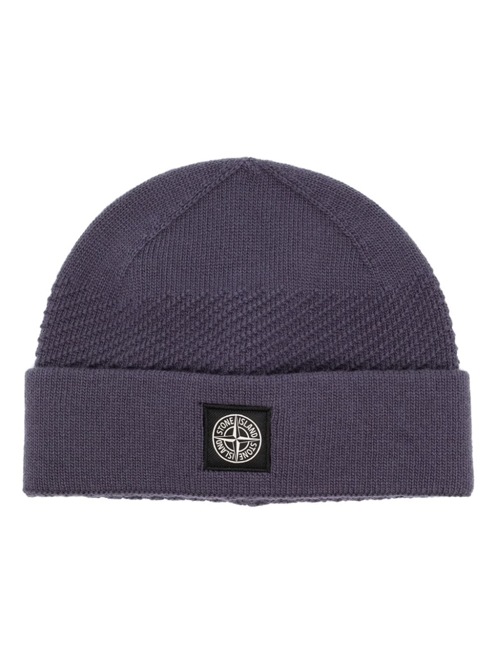 Stone Island logo-patch ribbed-knit beanie - Blue von Stone Island