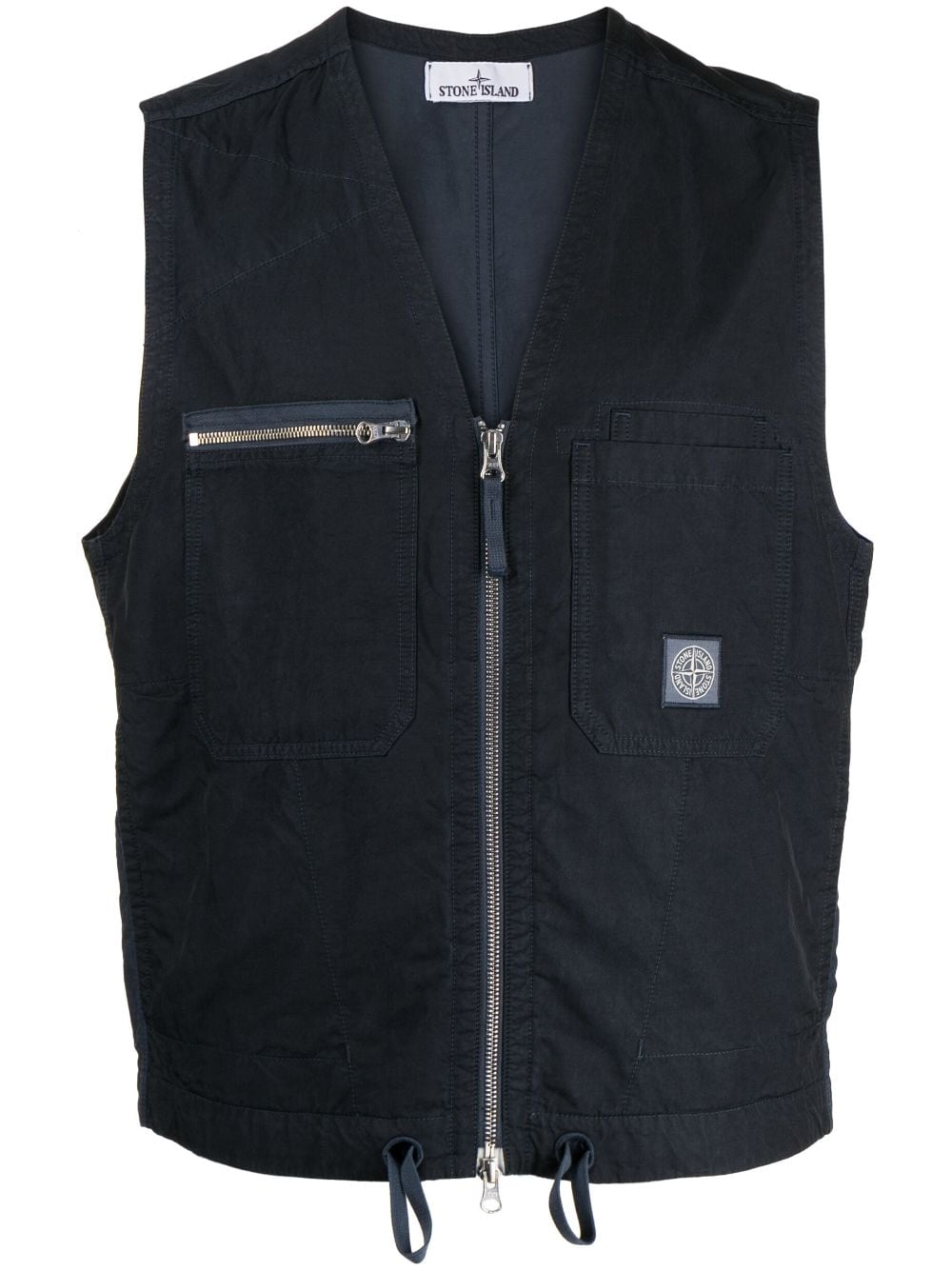 Stone Island logo-patch twill weave waistcoat - Blue von Stone Island