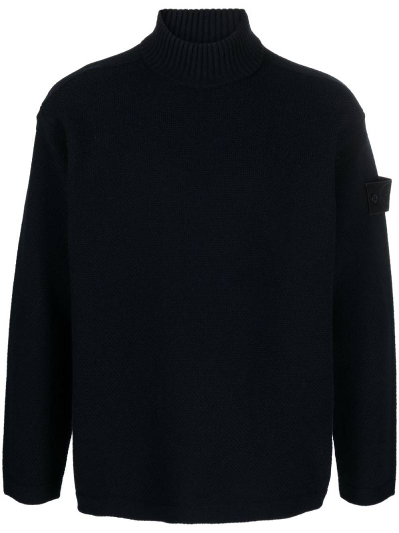 Stone Island logo-patch virgin wool roll-neck jumper - Blue von Stone Island