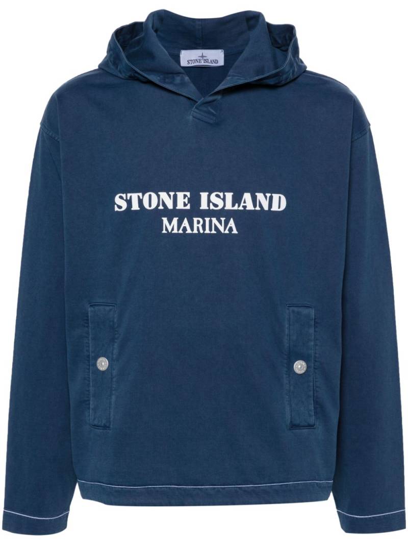 Stone Island logo-print cotton hoodie - Blue von Stone Island