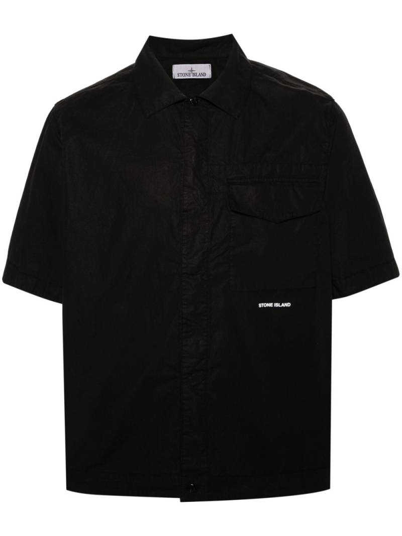 Stone Island logo-print crinkled shirt - Black von Stone Island