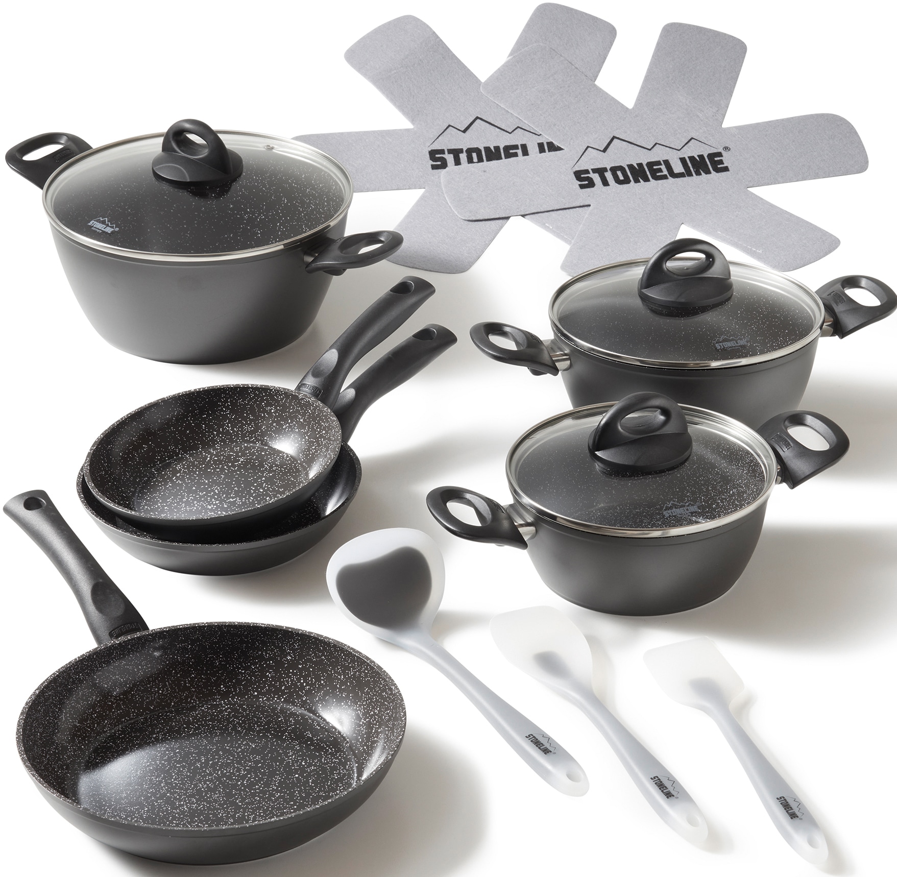 STONELINE Topf-Set, Aluminium, (Set, 14 tlg., Bratentopf 22 cm, je 1 Kochtopf 18/20 cm, je 1 Bratpfanne 16/20/24 cm), Keramik-Antihaftbeschichtung, Induktion von Stoneline