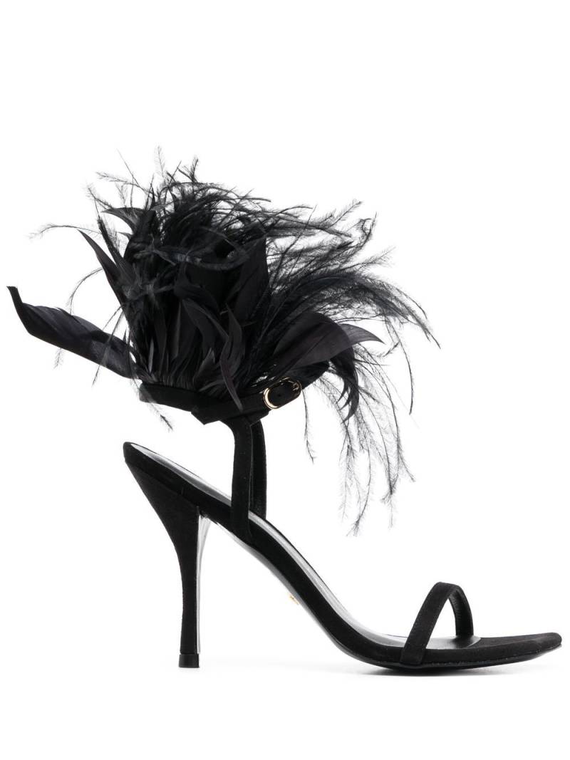 Stuart Weitzman Plume 100 feather-trimmed sandals - Black von Stuart Weitzman