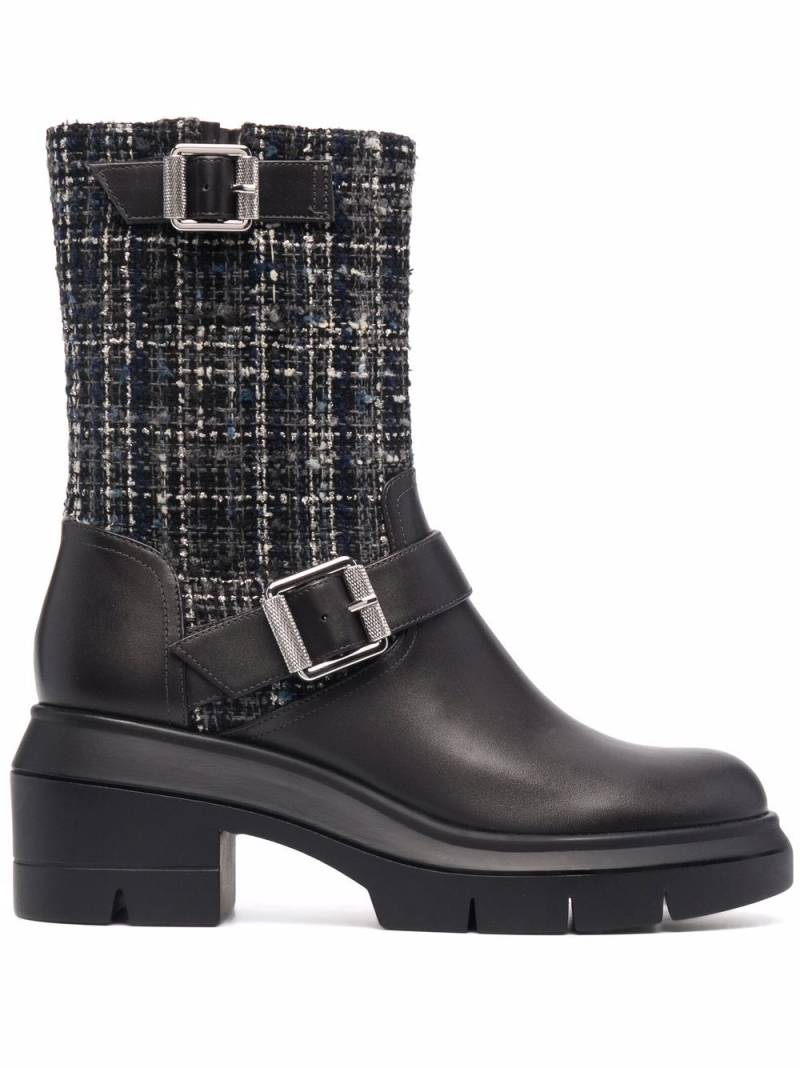 Stuart Weitzman Ryder tweed-panel leather boots - Black von Stuart Weitzman