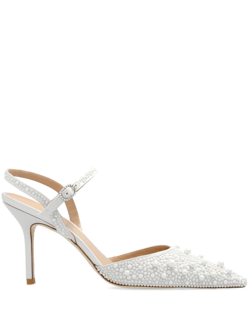 Stuart Weitzman pearl-embellished ankle-strap pumps - White von Stuart Weitzman