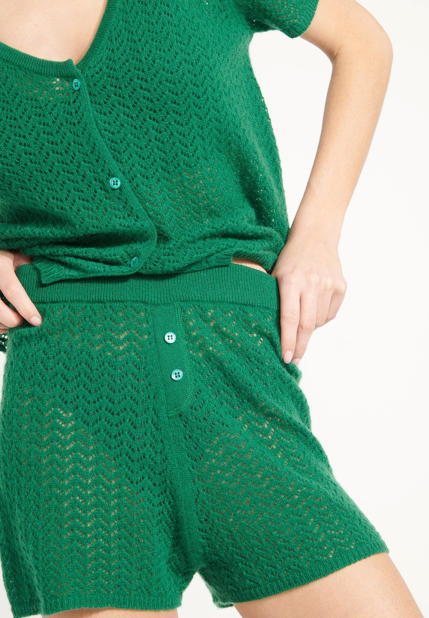 Ava 14 Mini Mesh Shorts - 100% Kaschmir Entjungfert Damen Grün M von Studio Cashmere8