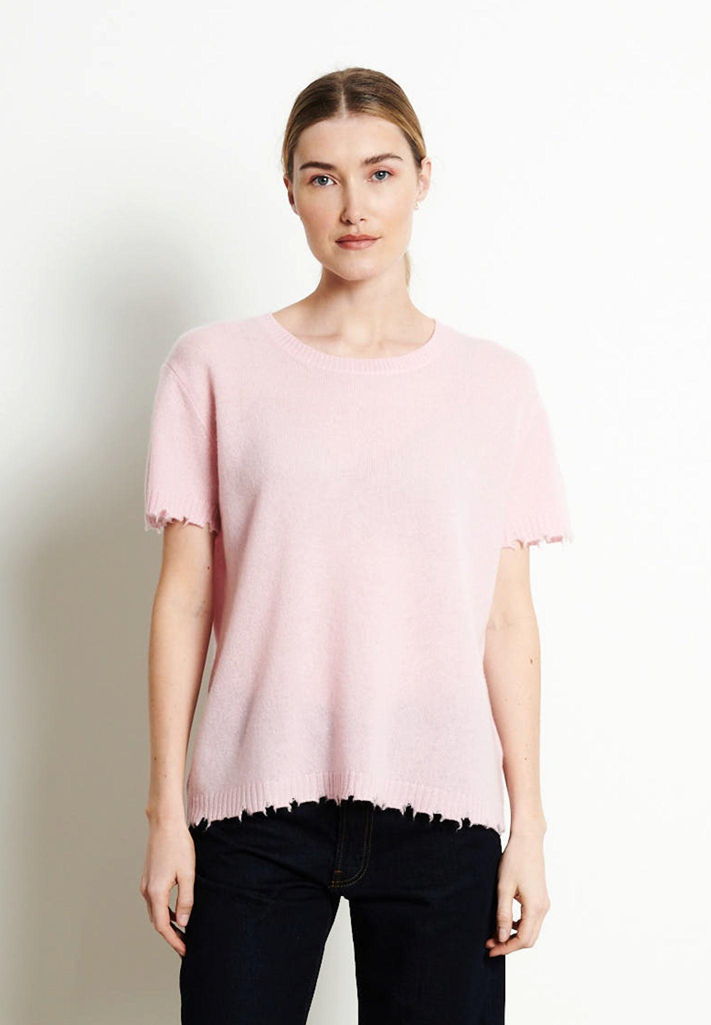 Ava 6 T Shirt Runder Ausschnitt Kurze Ärmel -100% Kaschmir Damen Hellrosa L von Studio Cashmere8