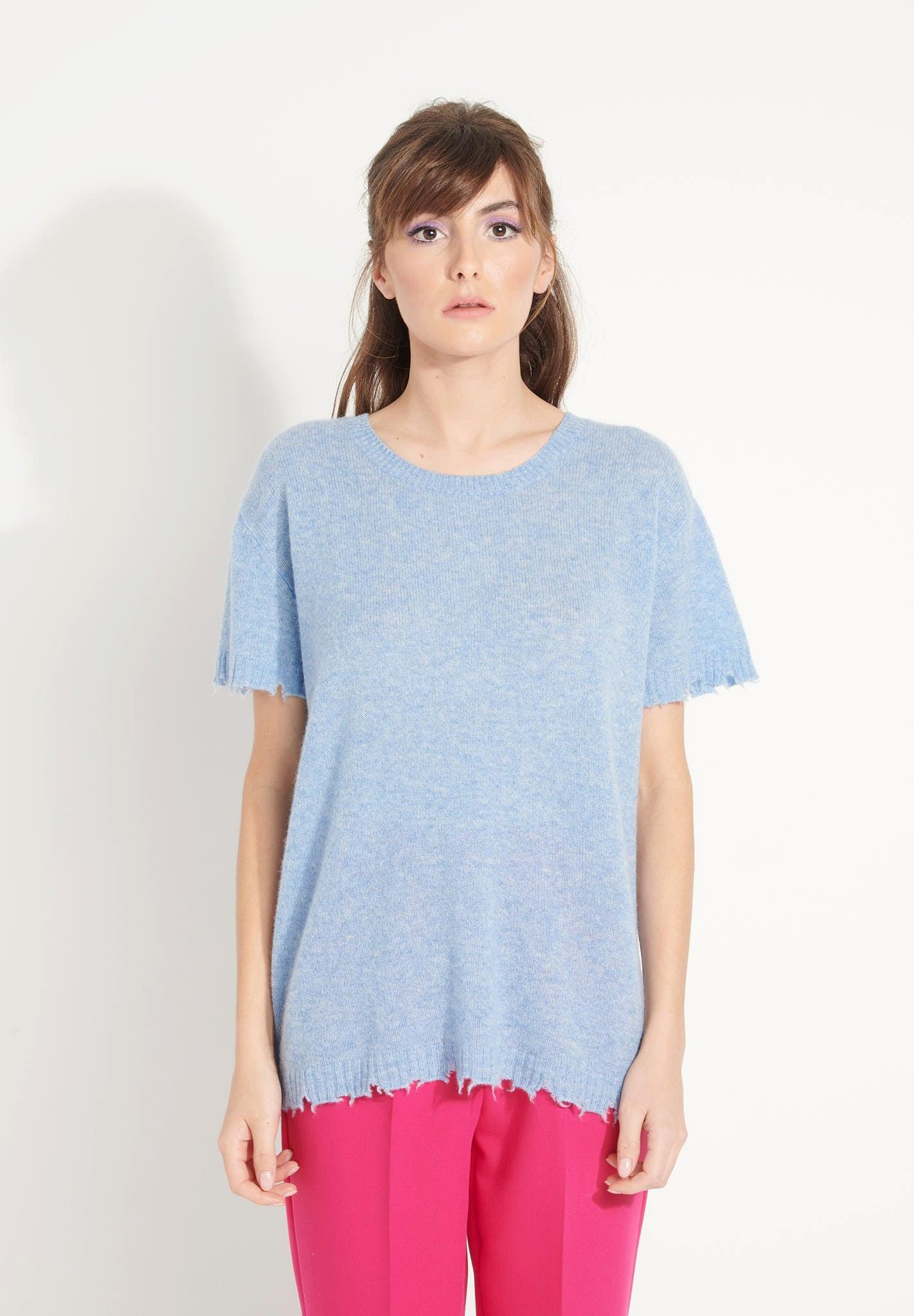 Ava 6 T-shirt Rundhalsausschnitt -100% Kaschmir Déjaugé Damen Hellblau M von Studio Cashmere8