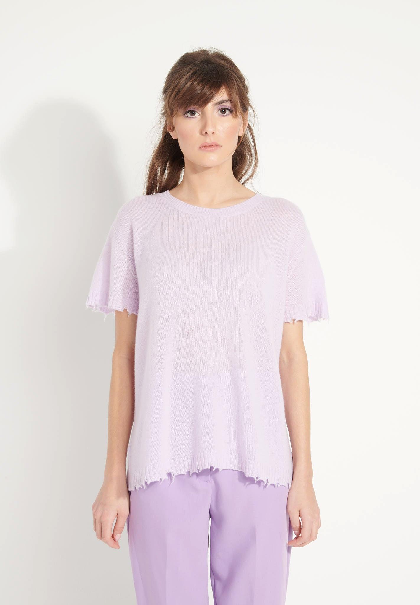 Ava 6 T-shirt Rundhalsausschnitt -100% Kaschmir Déjaugé Damen Lila L von Studio Cashmere8