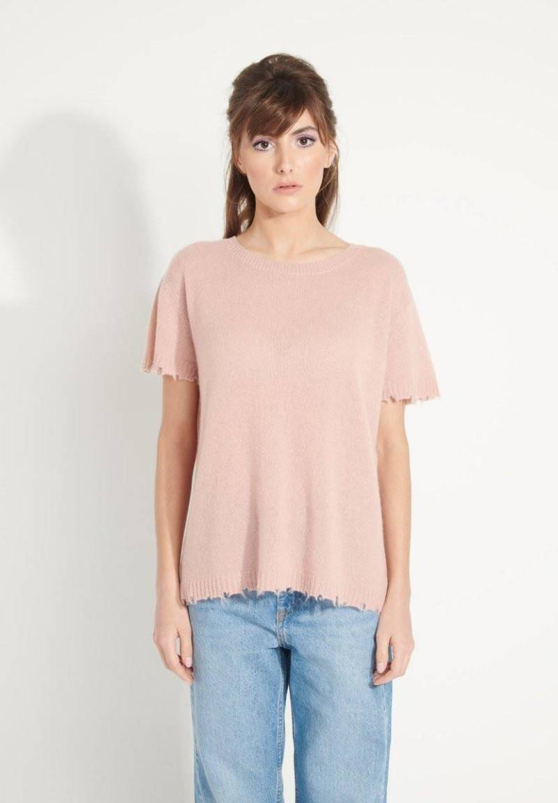 Ava 6 T-shirt Rundhalsausschnitt -100% Kaschmir Déjaugé Damen Puderrosa M von Studio Cashmere8