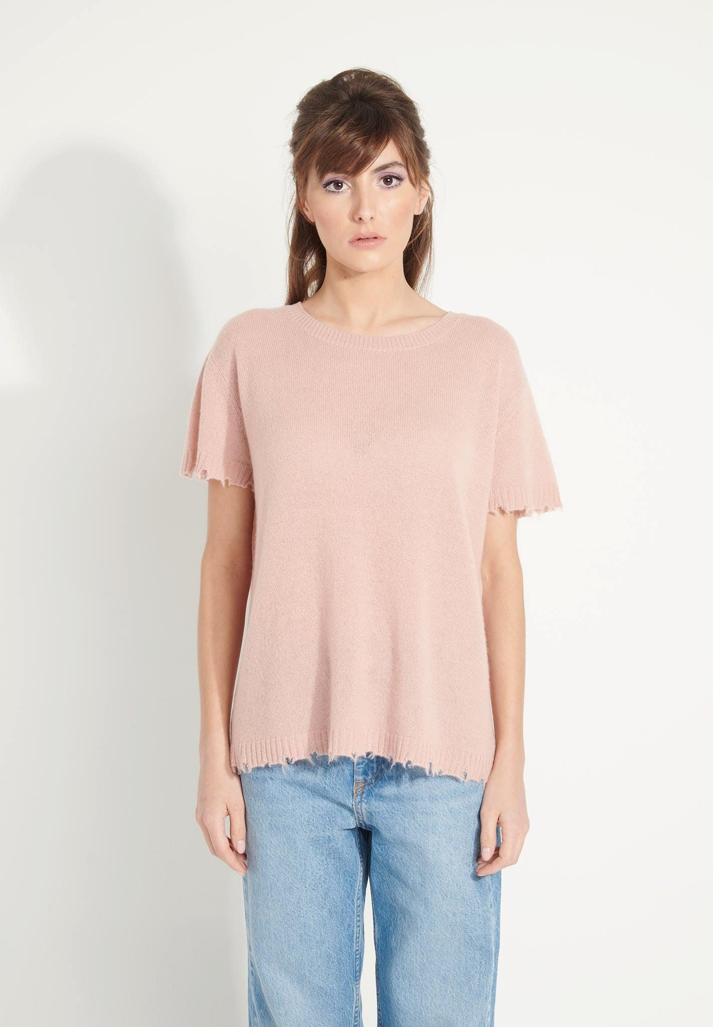 Ava 6 T-shirt Rundhalsausschnitt -100% Kaschmir Déjaugé Damen Puderrosa XXL von Studio Cashmere8