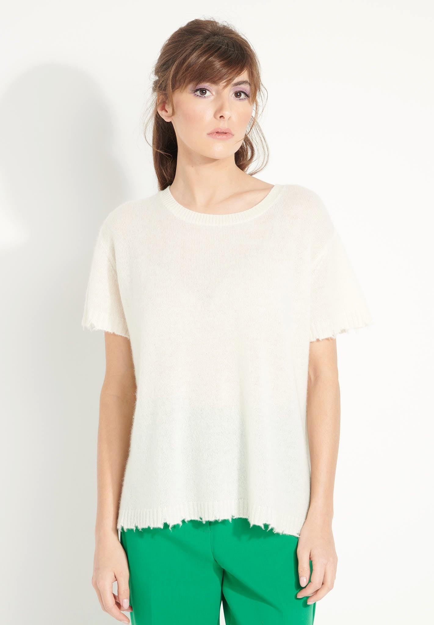 Studio Cashmere8 - AVA 6 T-Shirt mit Rundhalsausschnitt -100% Kaschmir, entjungfert, für Damen, Offwhite, Größe S von Studio Cashmere8