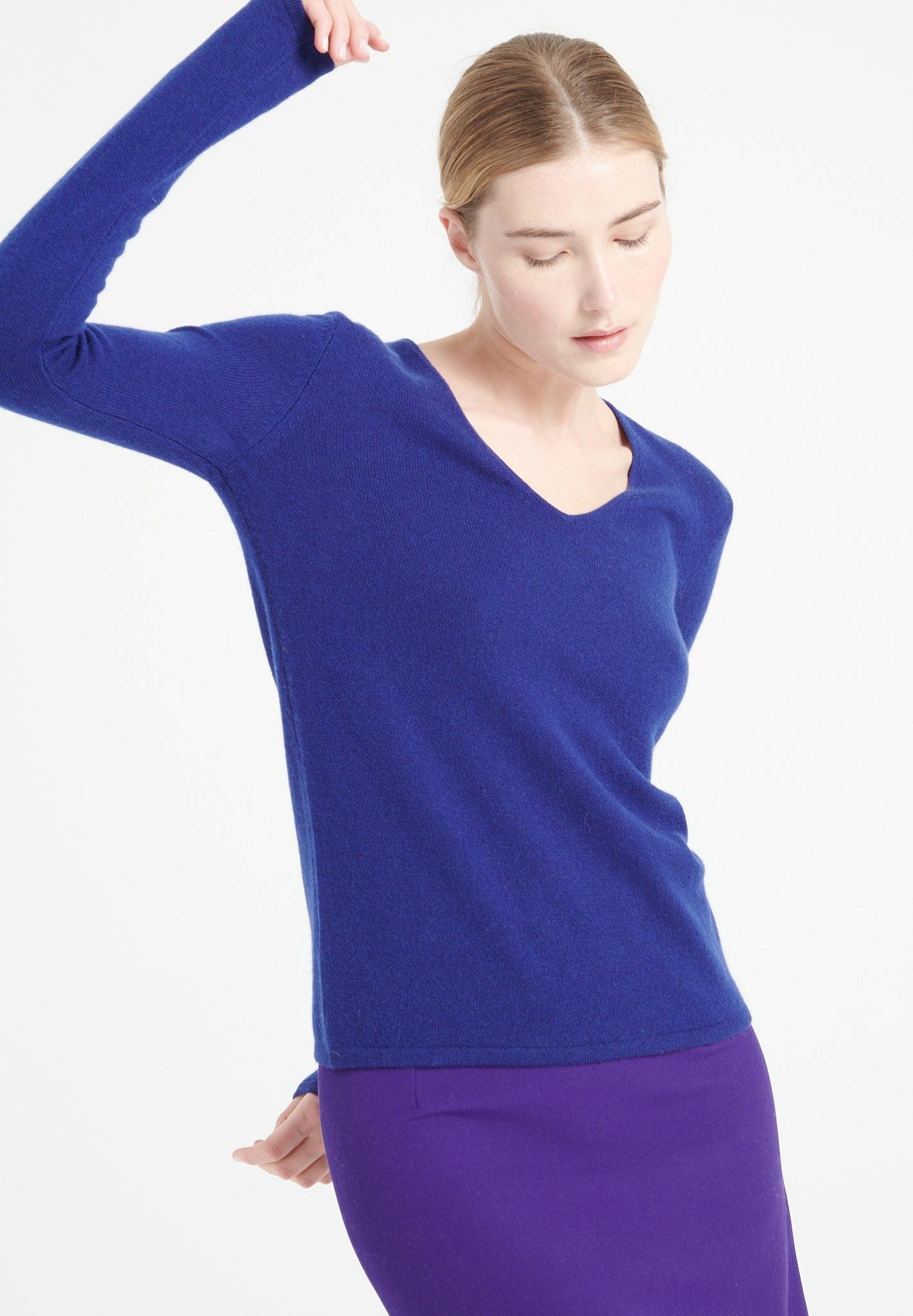 Studio Cashmere8 - LILLY 2 Pullover mit V-Ausschnitt 100% Kaschmir, für Damen, Nachtblau, Größe L von Studio Cashmere8