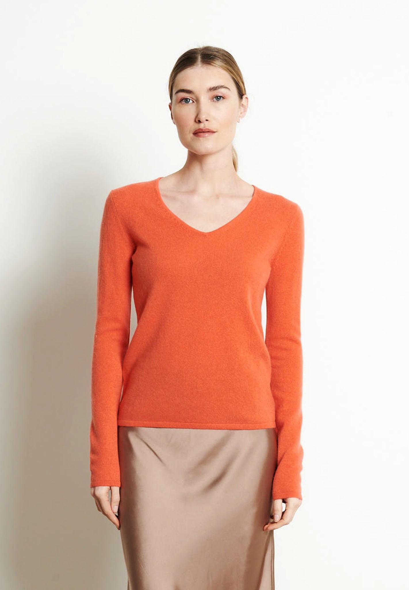 Lilly 2 Pullover Mit V-ausschnitt - 100% Kaschmir Damen Orange S von Studio Cashmere8