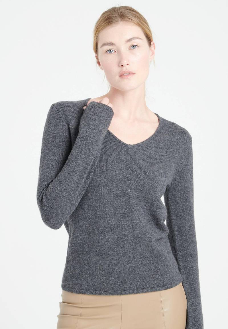 Lilly 20 Pullover Mit V-ausschnitt 4 Fäden - 100% Kaschmir Damen Grau L von Studio Cashmere8