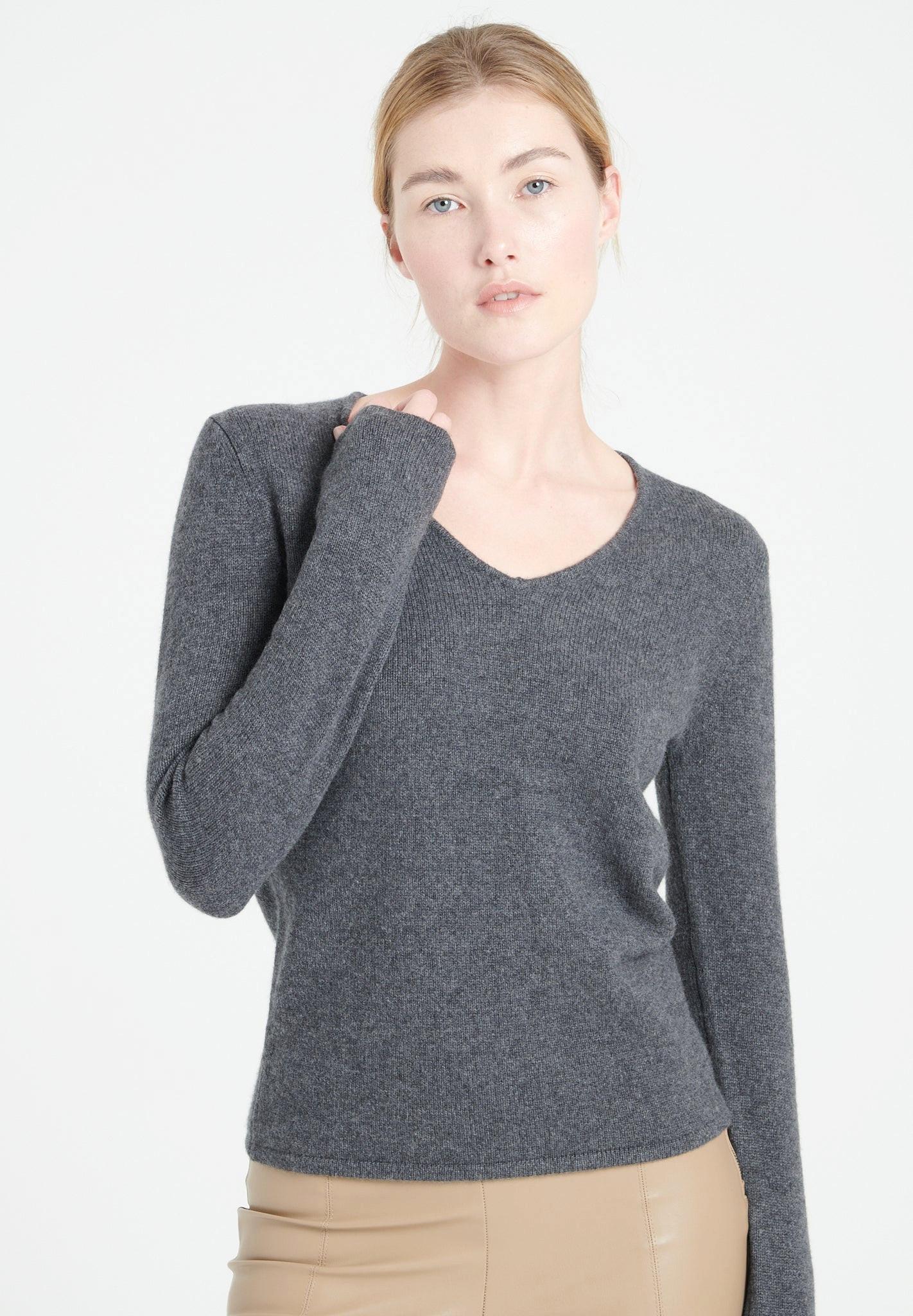 Lilly 20 Pullover Mit V-ausschnitt 4 Fäden - 100% Kaschmir Damen Grau M von Studio Cashmere8