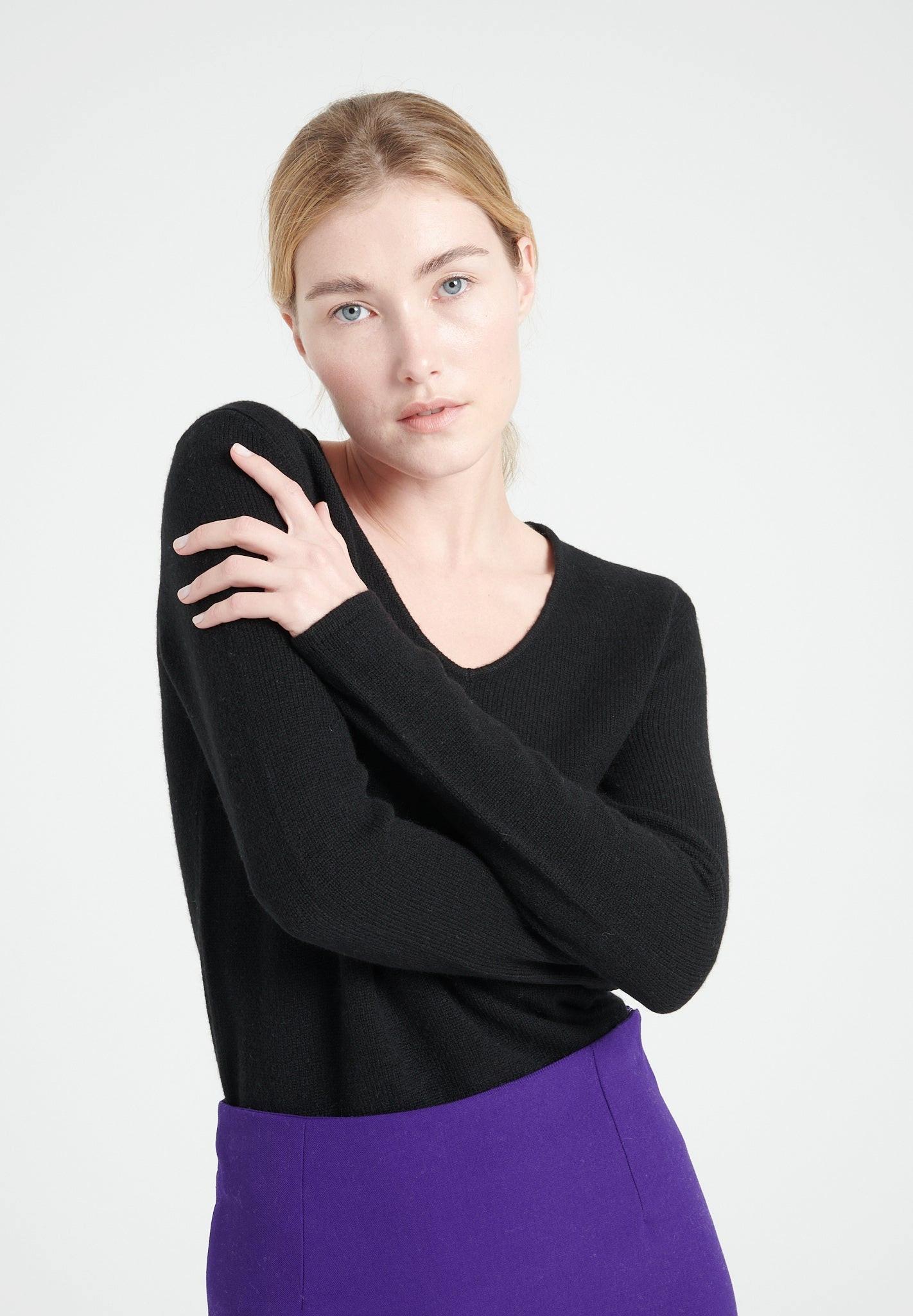 Lilly 20 Pullover Mit V-ausschnitt 4 Fäden - 100% Kaschmir Damen Schwarz L von Studio Cashmere8