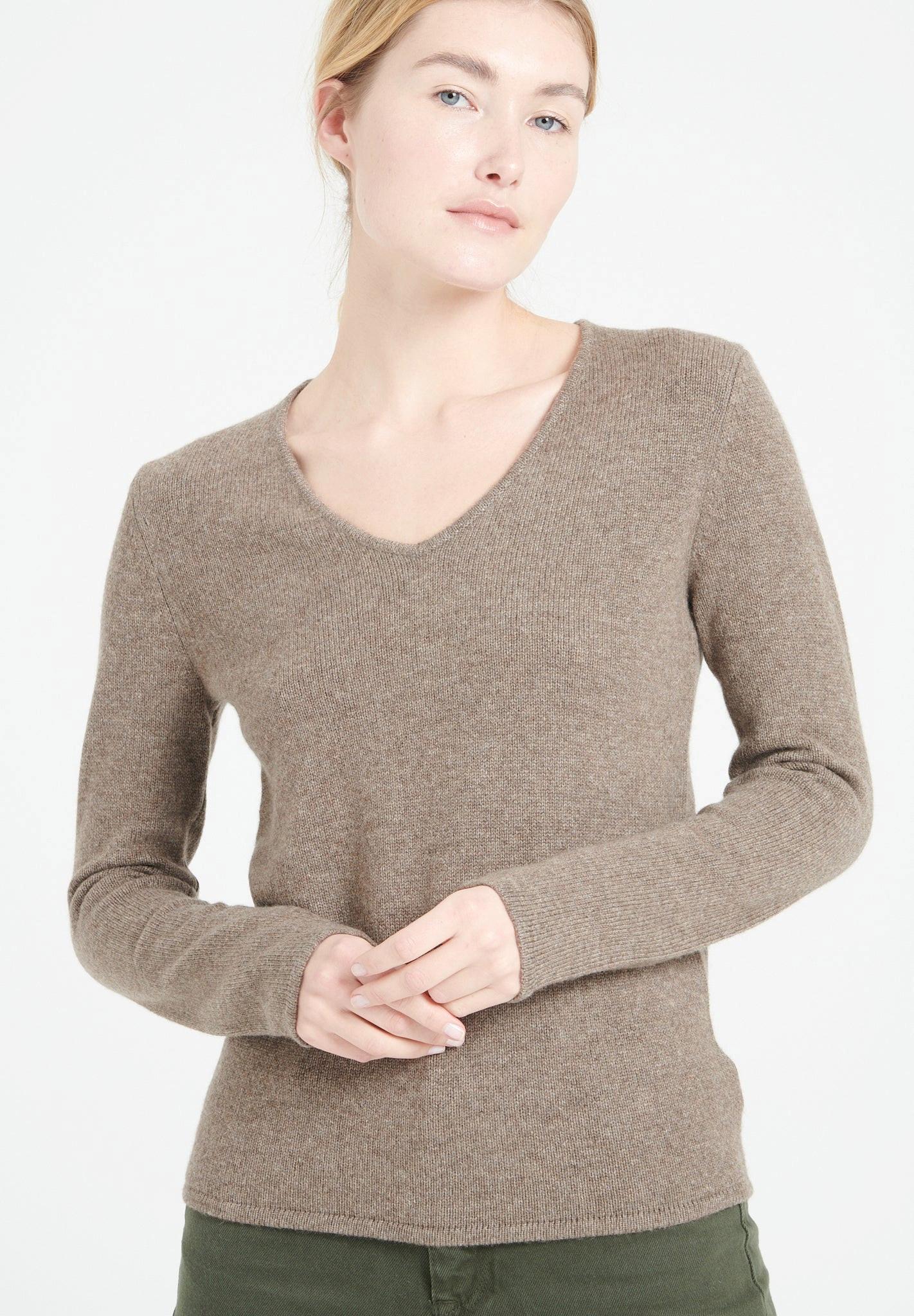 Lilly 20 Pullover Mit V-ausschnitt 4 Fäden - 100% Kaschmir Damen Taupe L von Studio Cashmere8