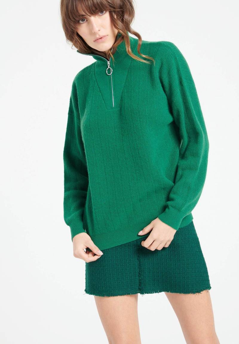 Lilly 28 Pullover Mit Schornsteinkragen Und Reißverschluss - 100% Kaschmir Damen Grün S von Studio Cashmere8