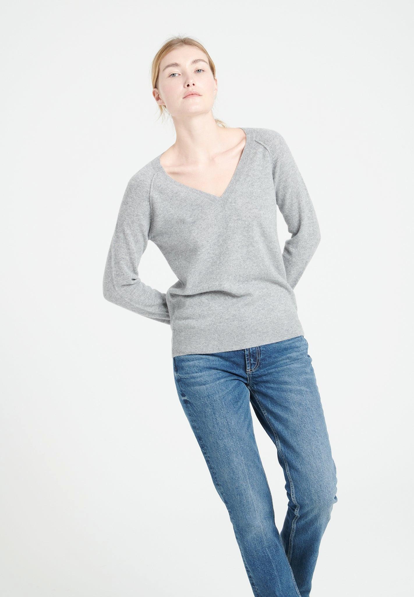 Lilly 6 Pullover Mit V-ausschnitt - 100% Kaschmir Damen Grau M von Studio Cashmere8