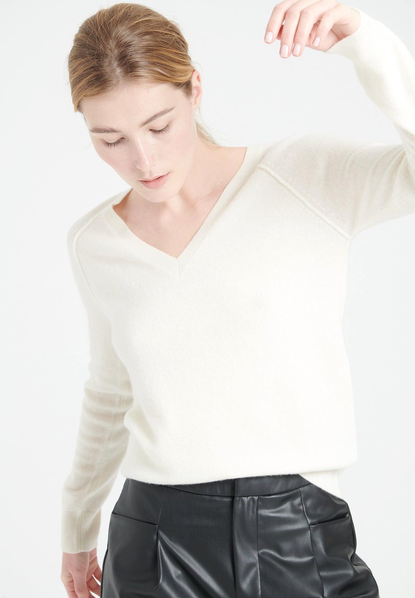 Lilly 6 Pullover Mit V-ausschnitt - 100% Kaschmir Damen Offwhite XXL von Studio Cashmere8
