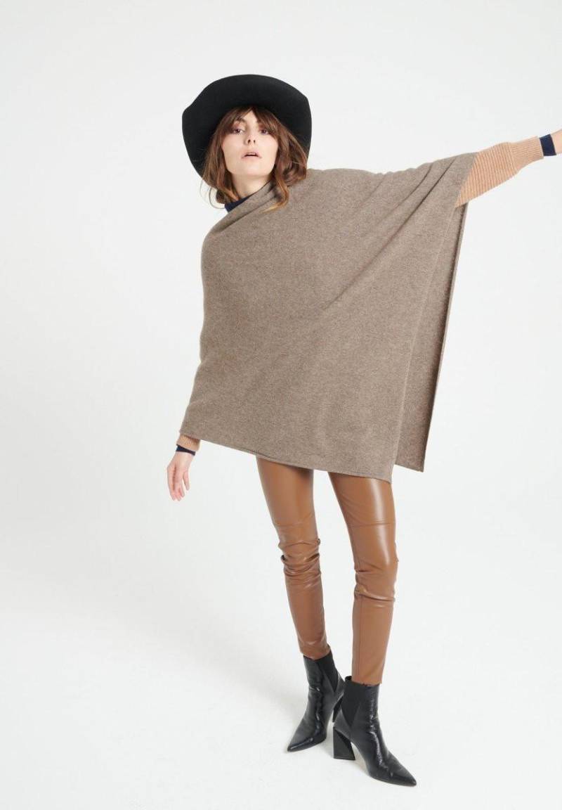 Lilly 9 Poncho Mit V-ausschnitt - 100% Kaschmir Damen Taupe XXL von Studio Cashmere8