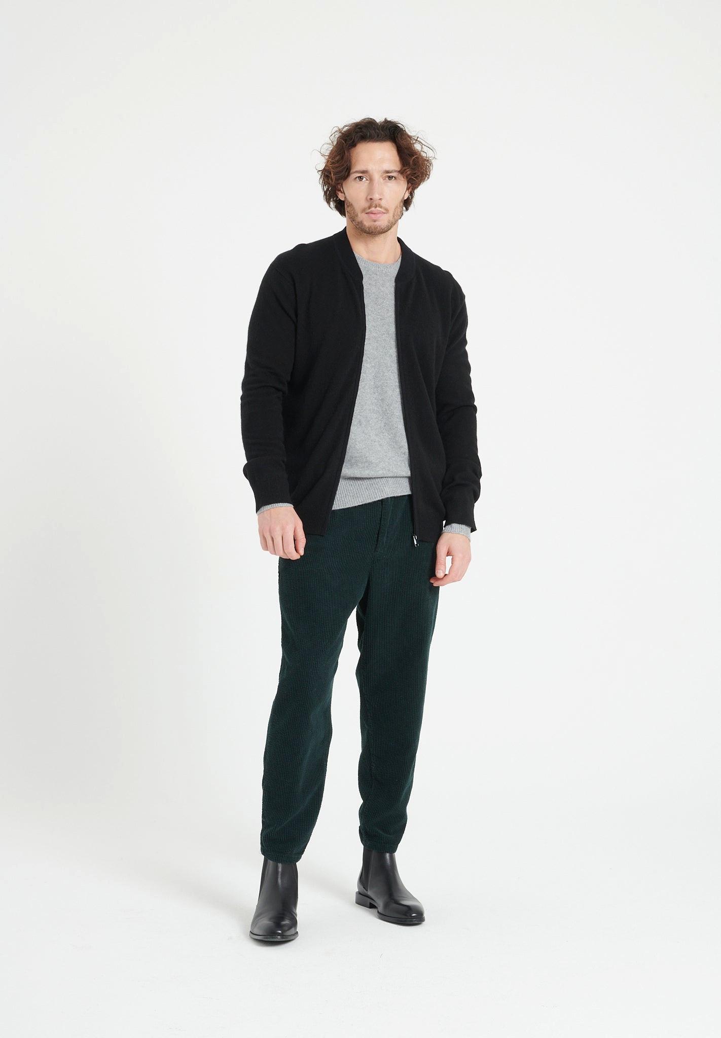 Studio Cashmere8 - LUKE 10 Strickjacke mit Bomberkragen 100% Kaschmir, für Herren, Schwarz, Größe L von Studio Cashmere8