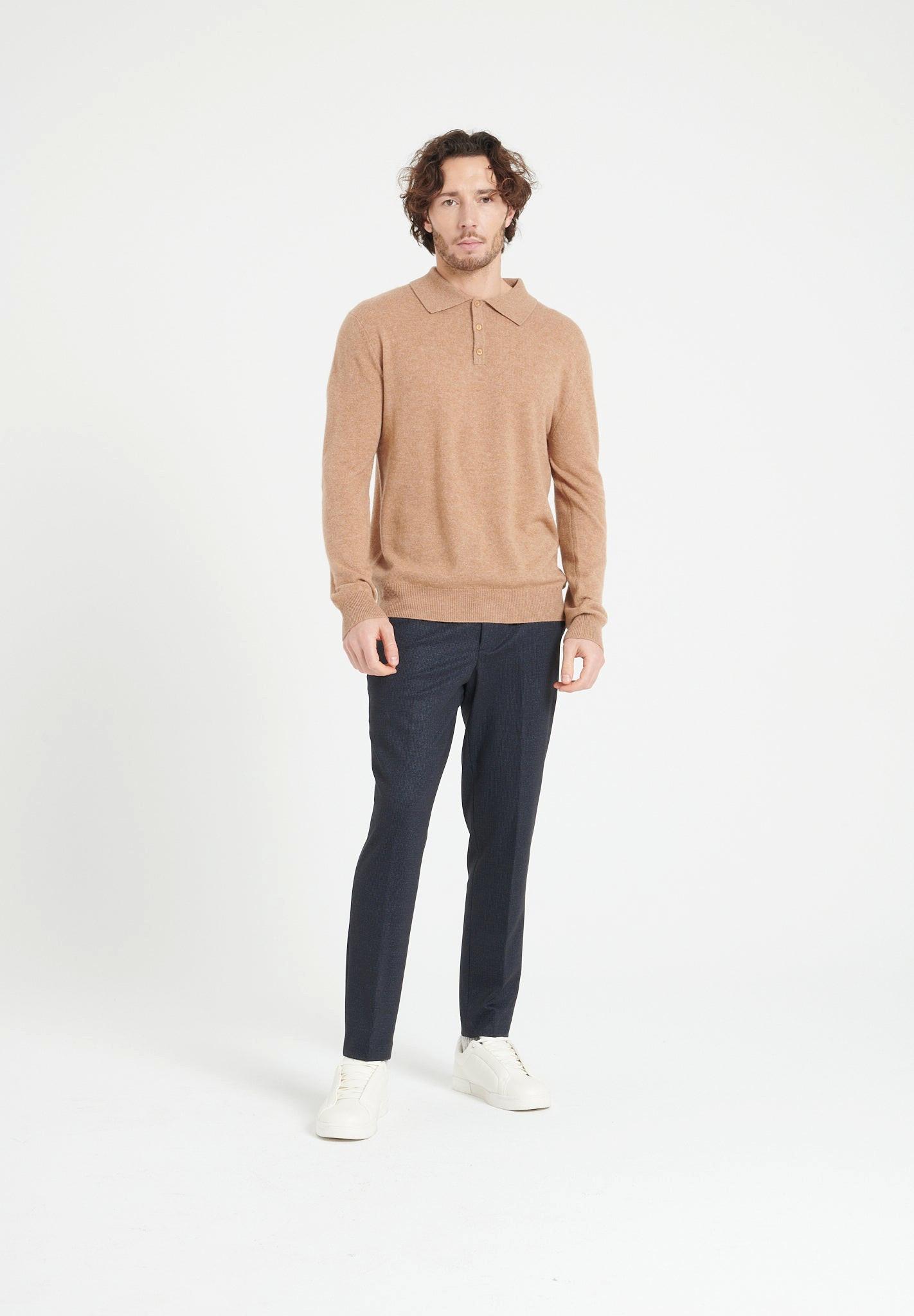 Studio Cashmere8 - LUKE 5 Langärmeliges Polo-Shirt 100% Kaschmir, für Herren, Camel, Größe S von Studio Cashmere8