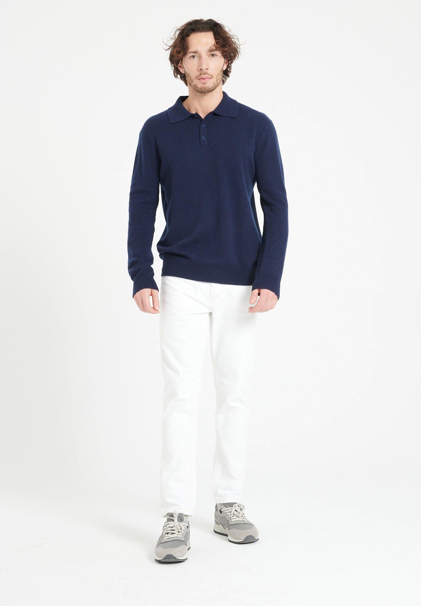 Studio Cashmere8 - LUKE 5 Langärmeliges Polo-Shirt 100% Kaschmir, für Herren, Marine, Größe XL von Studio Cashmere8