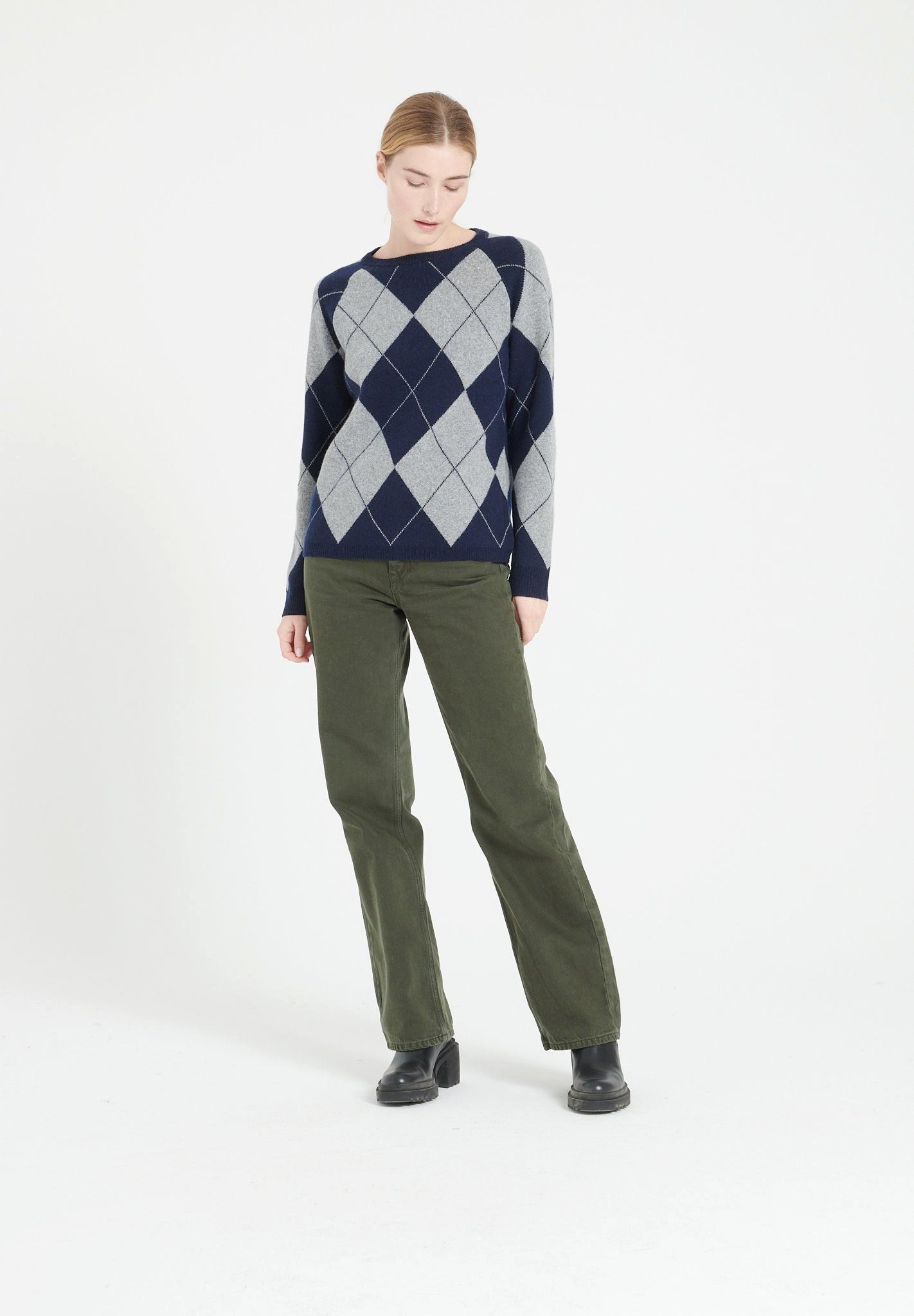 Mia 12 Rundhalspullover Mit Jacquardmuster - 100% Kaschmir Damen Marine S von Studio Cashmere8