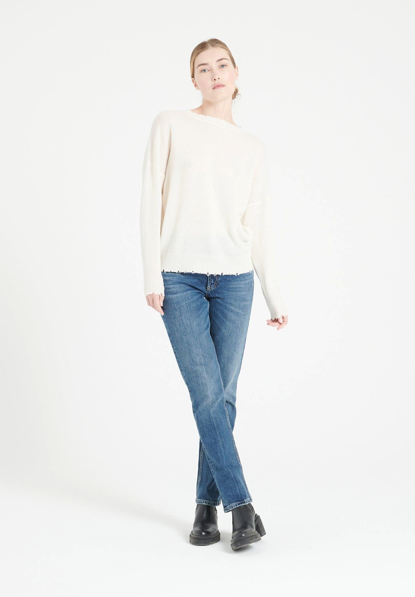 Studio Cashmere8 - MIA 17 Pullover mit Rundhalsausschnitt und Ziselierung 100% Kaschmir, für Damen, Offwhite, Größe XXL von Studio Cashmere8