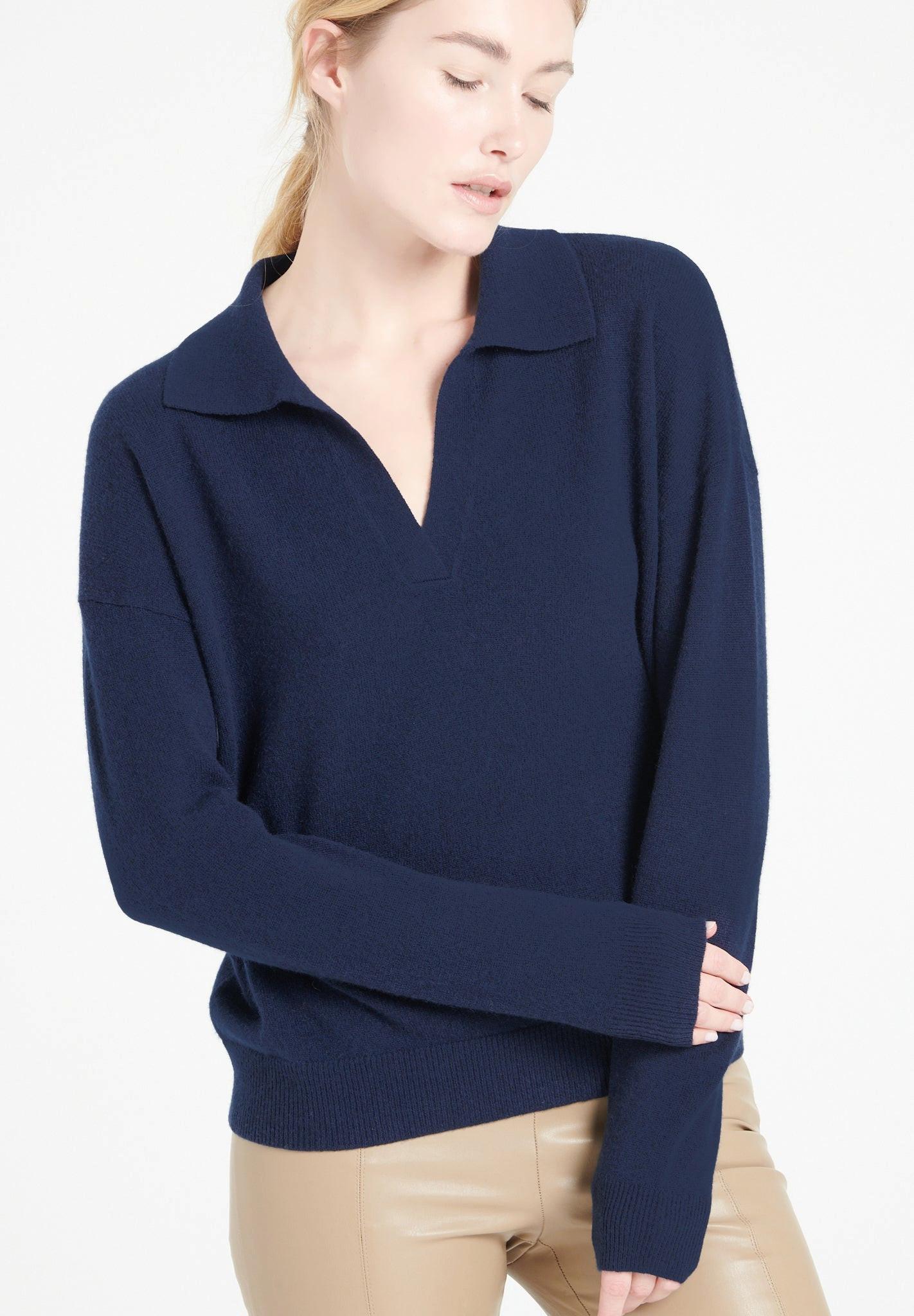 Mia 3 Langärmeliges Polo-shirt - 100% Kaschmir Damen Marine L von Studio Cashmere8