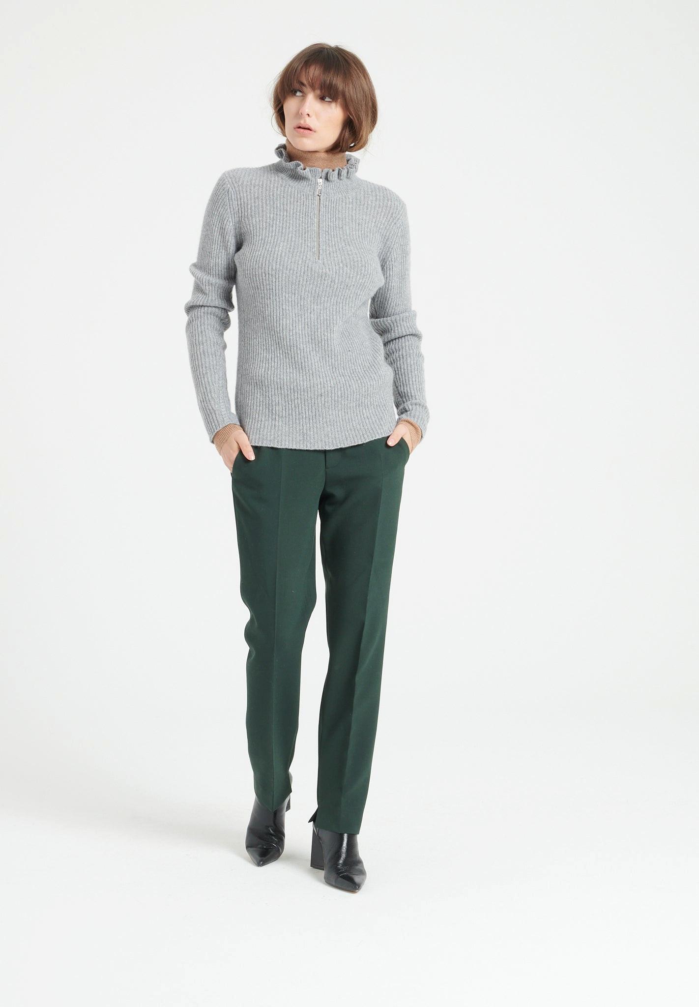 Studio Cashmere8 - MIA 4 Pullover mit Falbala-Kragen und Reißverschluss 100% Kaschmir, für Damen, Grau, Größe L von Studio Cashmere8