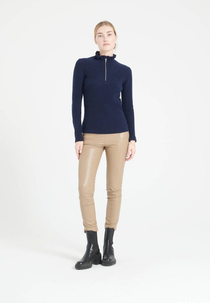 Mia 4 Pullover Mit Falbala-kragen Und Reißverschluss - 100% Kaschmir Damen Marine M von Studio Cashmere8