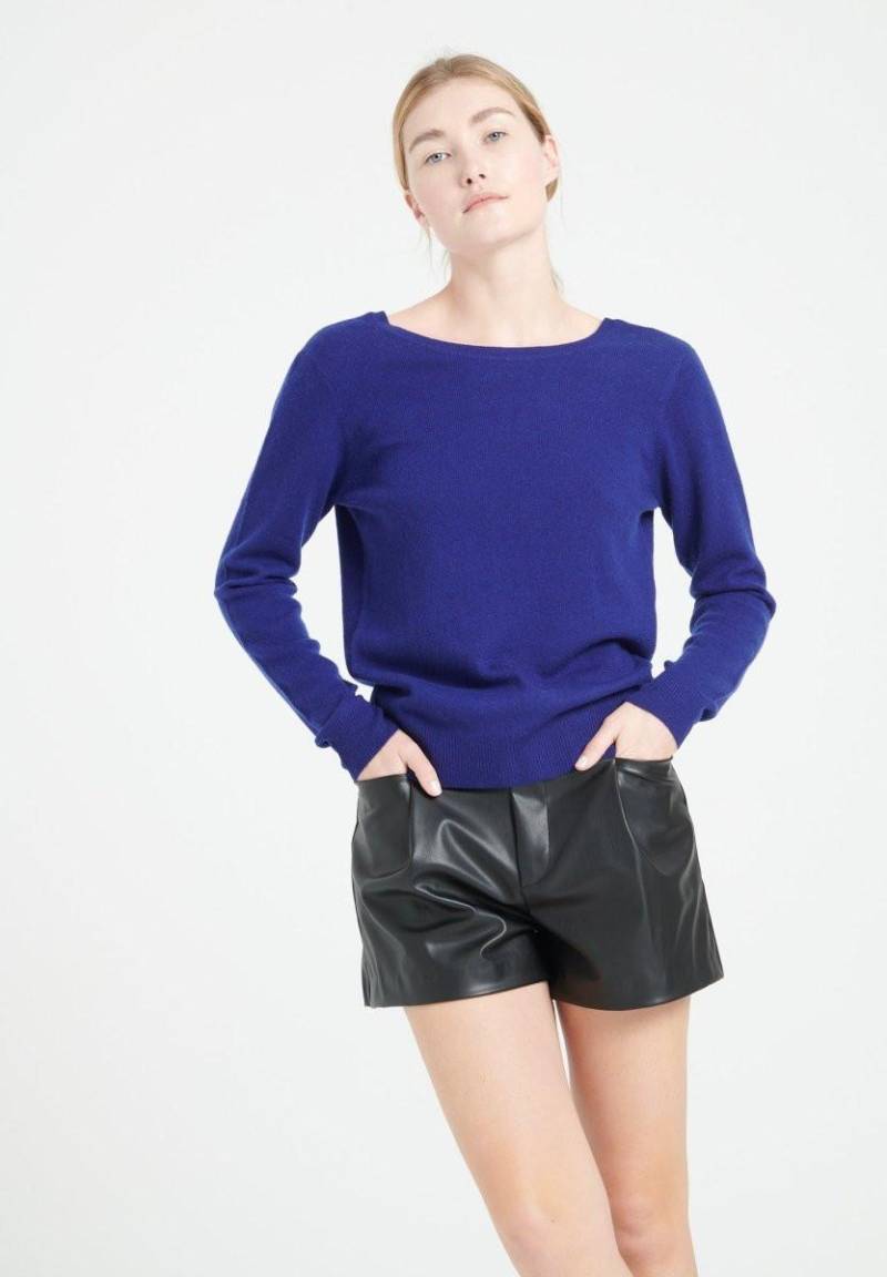 Mia 7 Pullover Mit V-ausschnitt Im Rücken - 100% Kaschmir Damen Nachtblau M von Studio Cashmere8