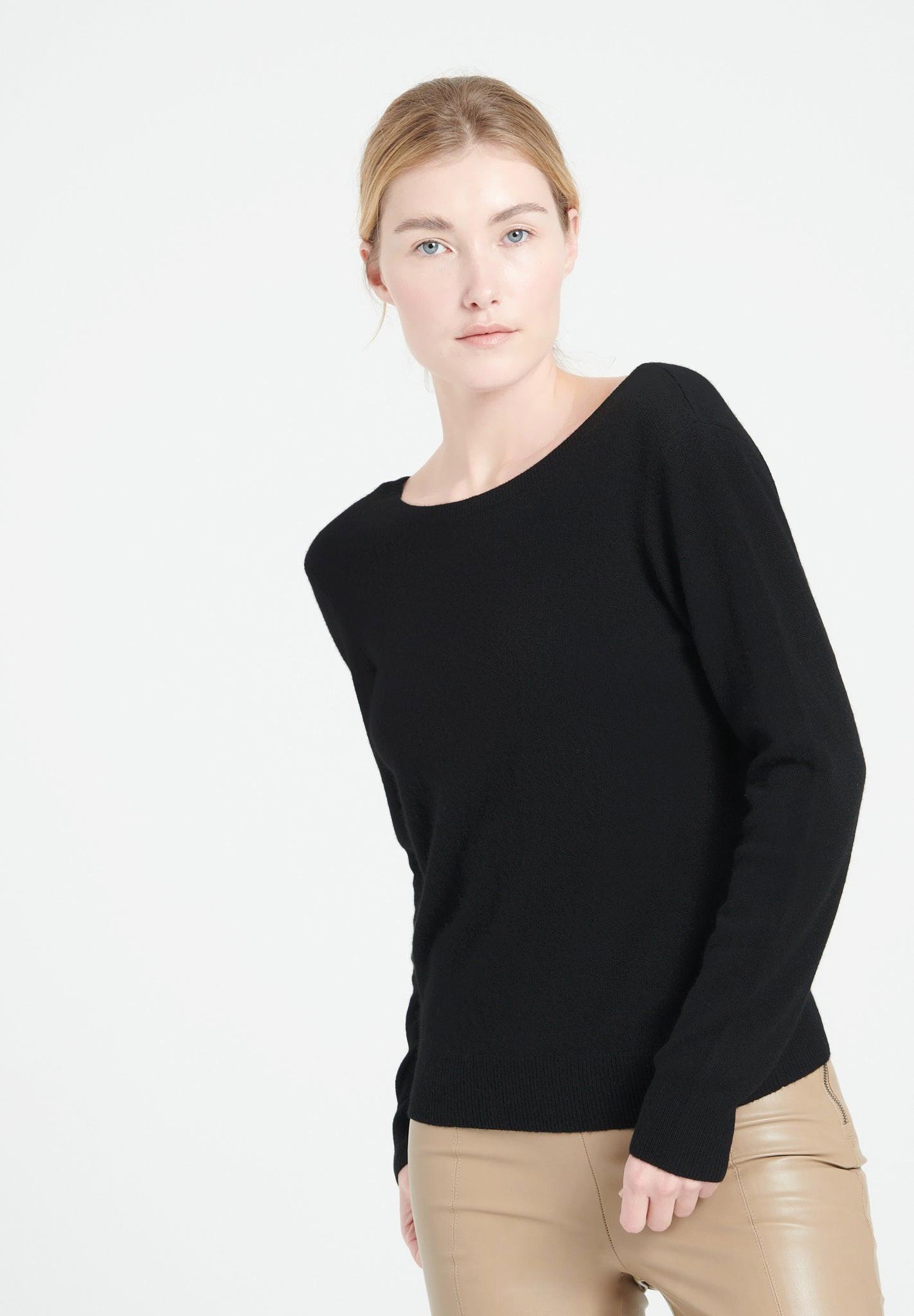 Mia 7 Pullover Mit V-ausschnitt Im Rücken - 100% Kaschmir Damen Schwarz L von Studio Cashmere8