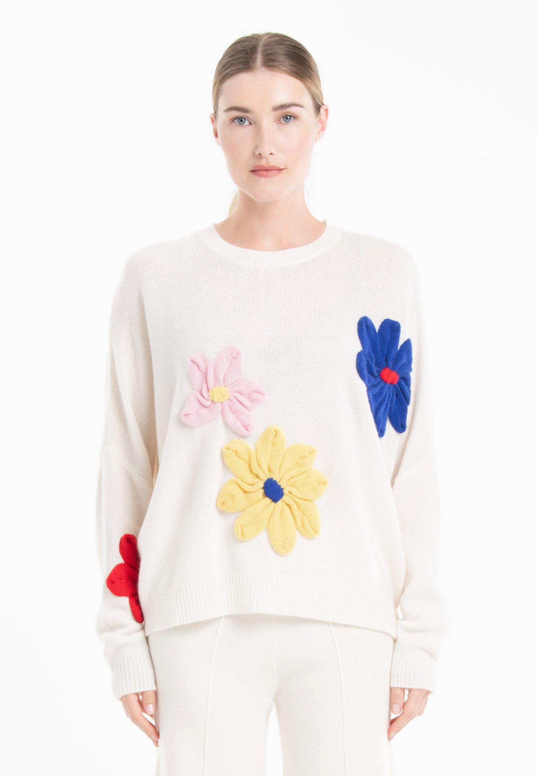 Nami 27 Rundhalspullover Mit Handgestickter Blume 4-fädig - 100% Kaschmir Damen Multicolor S/M von Studio Cashmere8