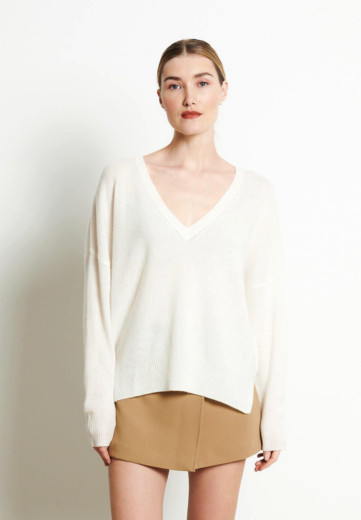 Ria 3 Pullover Mit Tiefem V-ausschnitt Oversize - 100% Kaschmir Damen Offwhite L/XL