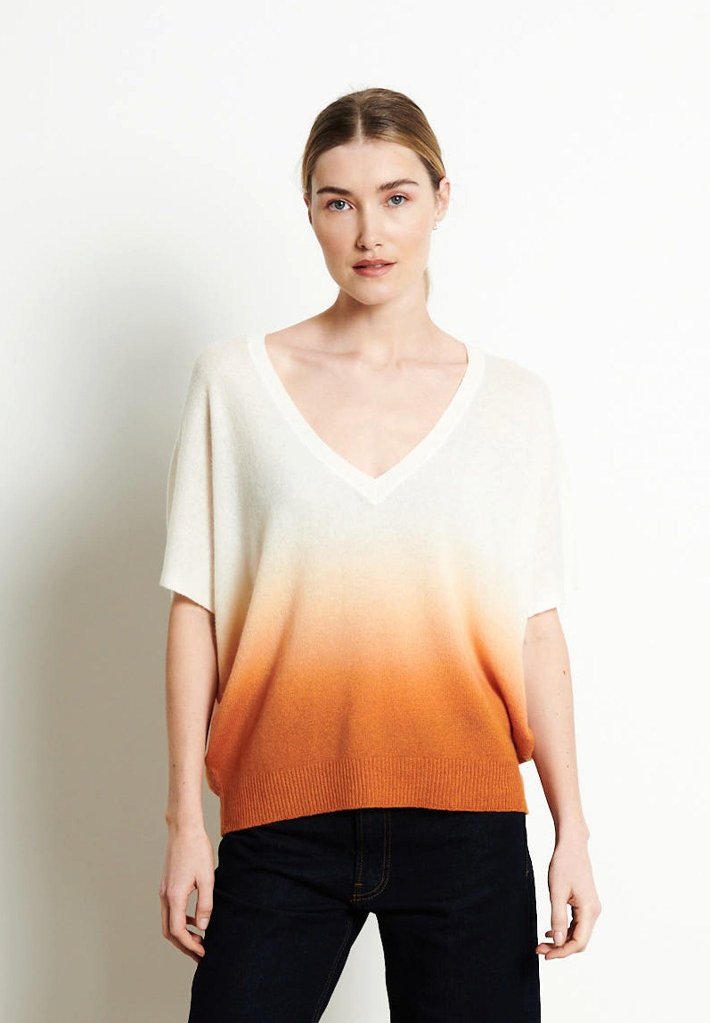 Studio Cashmere8 - RIA 7 T-Shirt mit V-Ausschnitt Tie & Dye 100% Kaschmir, für Damen, Offwhite, Größe S/M von Studio Cashmere8