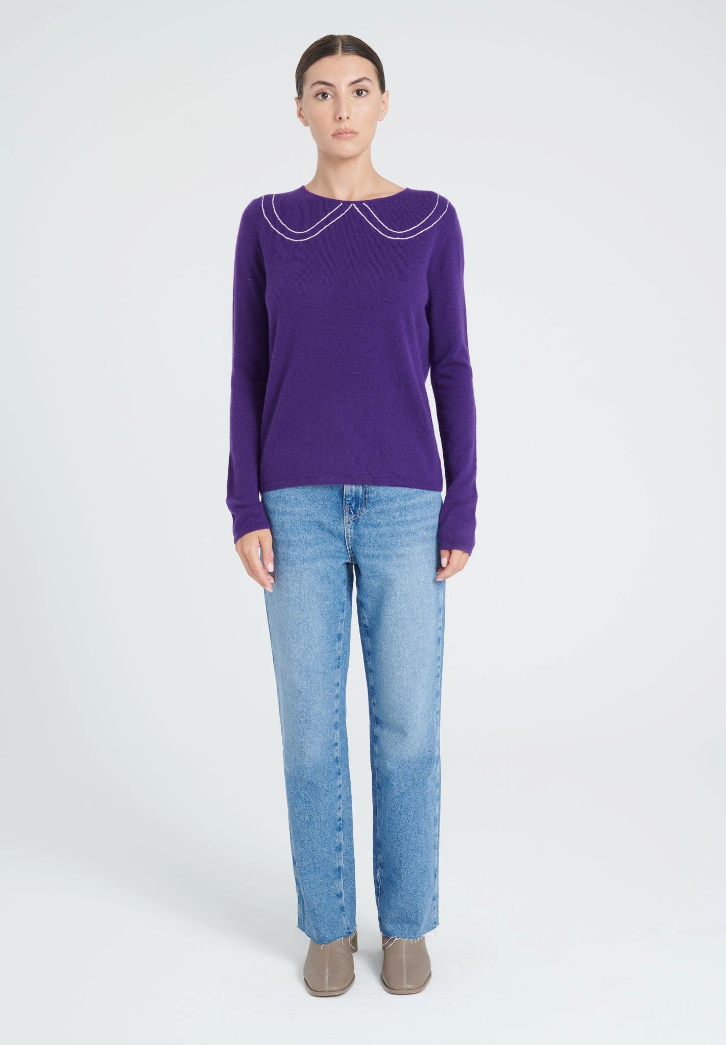 Studio Cashmere8 - ZAYA 11 Intarsia Pullover mit Claudine-Ausschnitt 100% Kaschmir, für Damen, Violett, Größe S von Studio Cashmere8