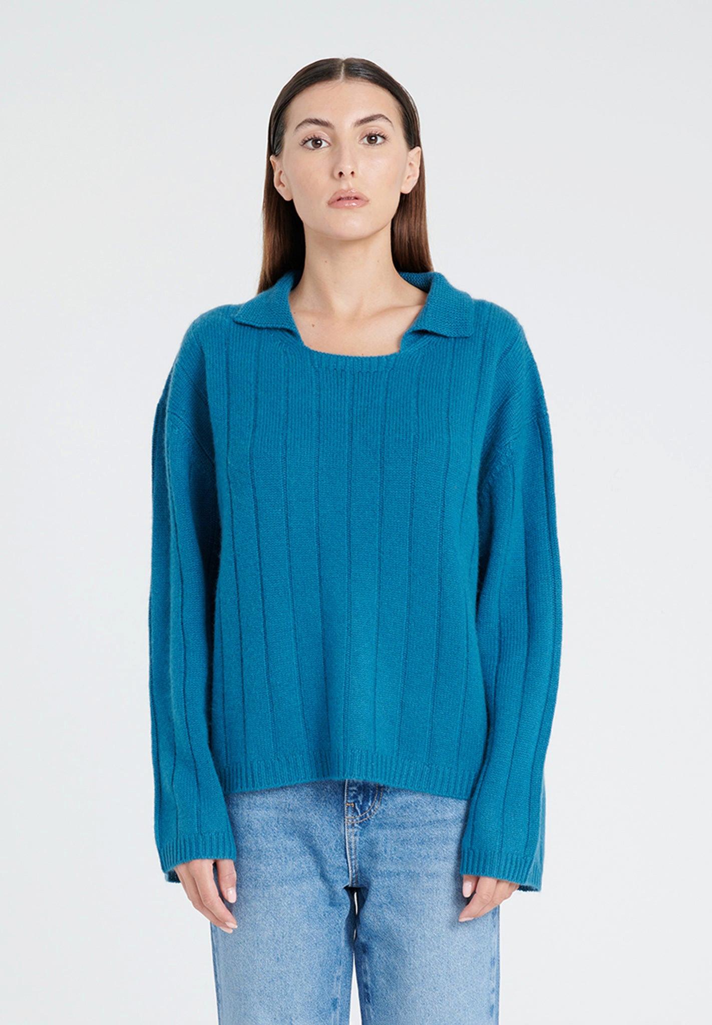 Studio Cashmere8 - ZAYA 17 Pullover mit Claudine-Ausschnitt 6-fädig 100% Kaschmir, für Damen, Blau, Größe S/M von Studio Cashmere8