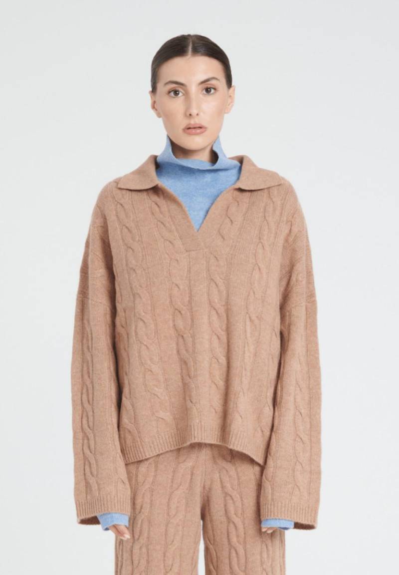 Zaya 5 Polohemd Mit Gedrehtem Maschenbild 6 Fäden - 100% Kaschmir Damen Camel L von Studio Cashmere8