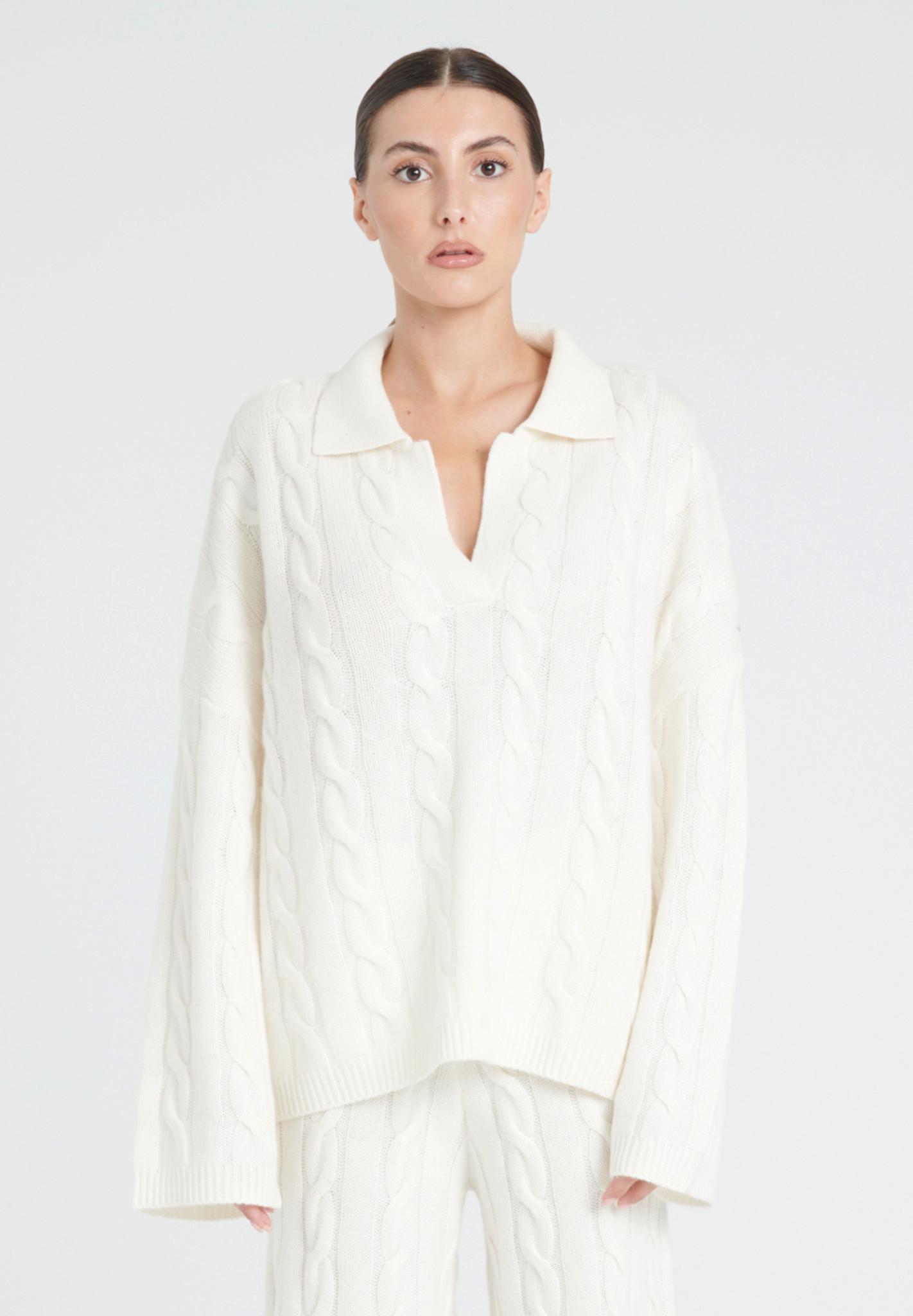 Zaya 5 Polohemd Mit Gedrehtem Maschenbild 6 Fäden - 100% Kaschmir Damen Offwhite L von Studio Cashmere8