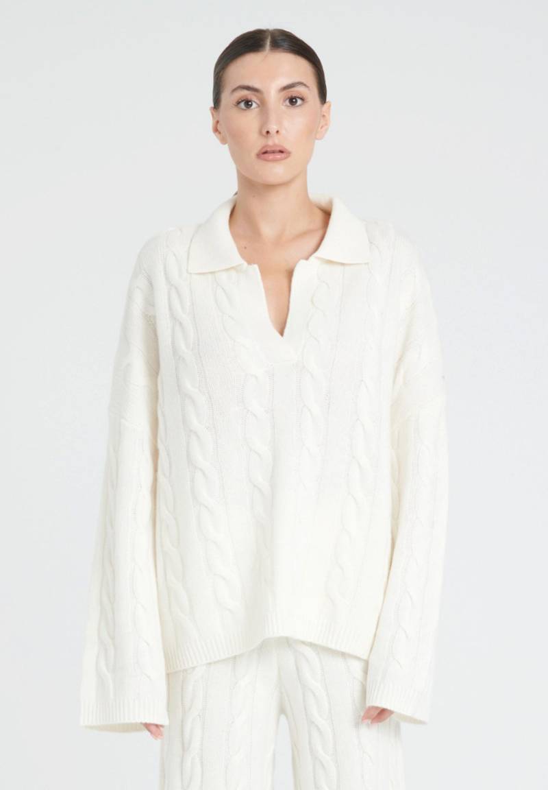 Zaya 5 Polohemd Mit Gedrehtem Maschenbild 6 Fäden - 100% Kaschmir Damen Offwhite L von Studio Cashmere8