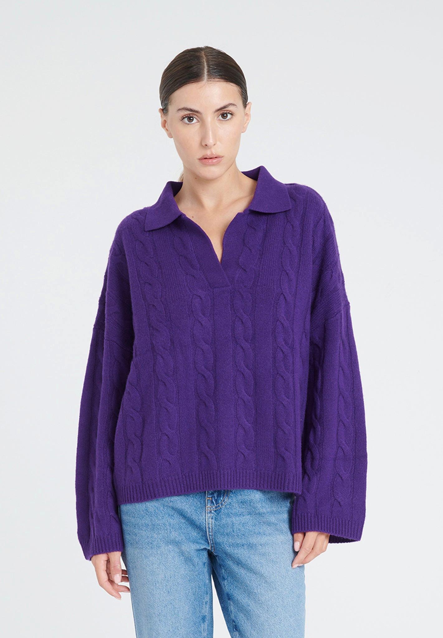 Zaya 5 Polohemd Mit Gedrehtem Maschenbild 6 Fäden - 100% Kaschmir Damen Violett XXL von Studio Cashmere8