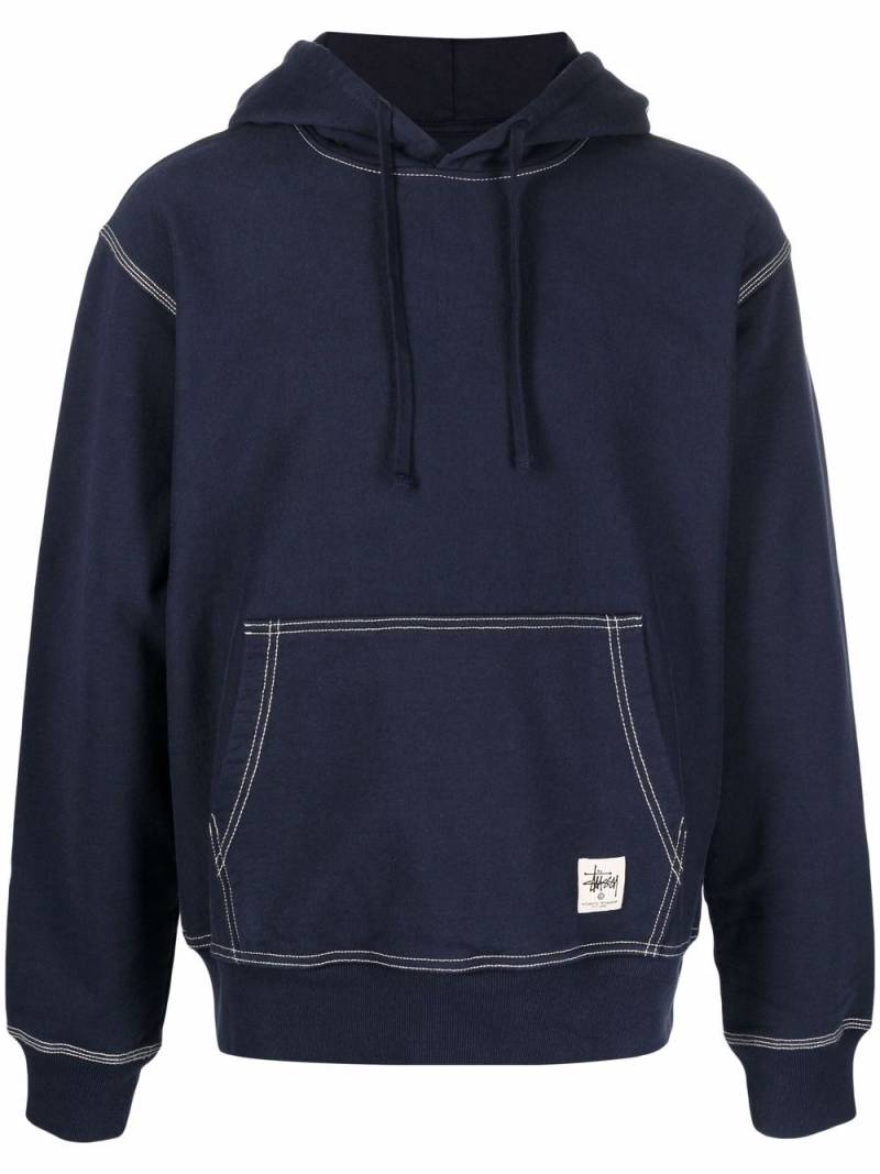 Stüssy contrast-stitch cotton hoodie - Blue von Stüssy