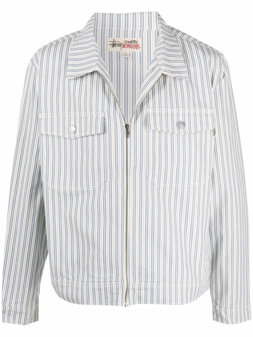 Stüssy stripe-print zipped denim jacket - Blue von Stüssy