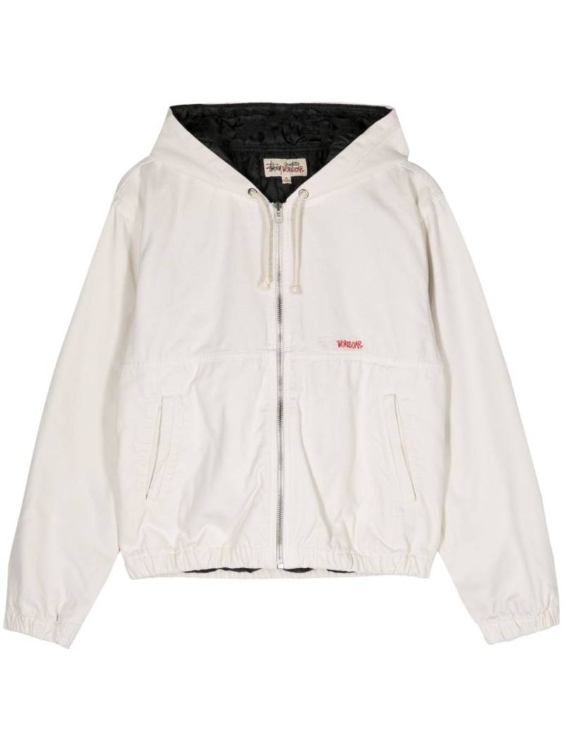 Stüssy zip-up canvas hooded jacket - White von Stüssy