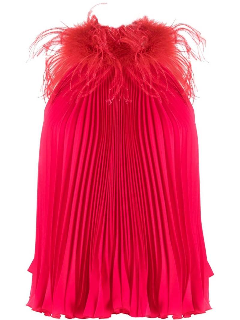 STYLAND feather-trim pleated sleeveless blouse - Red von STYLAND